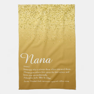 Grandma, Grandmother Definition Script Gold Tea Towel