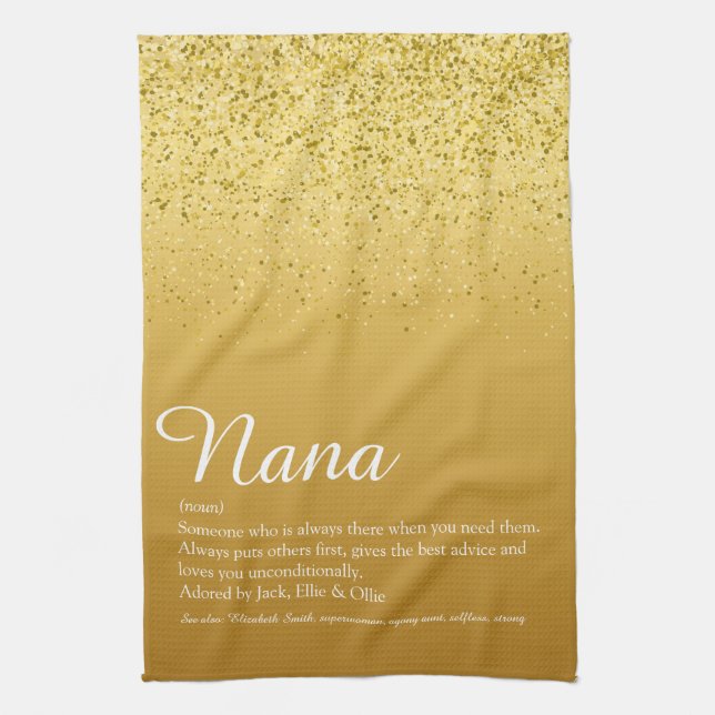Grandma, Grandmother Definition Script Gold Tea Towel (Vertical)