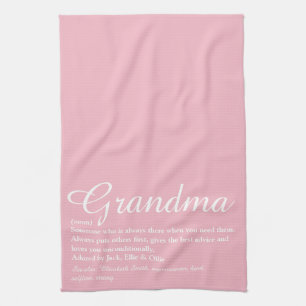 Grandma, Grandmother Definition Script Pink Tea Towel