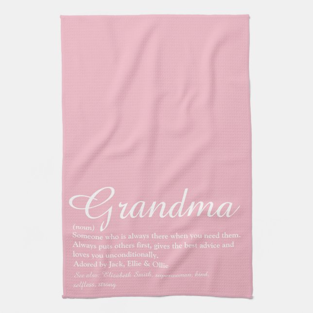 Grandma, Grandmother Definition Script Pink Tea Towel (Vertical)