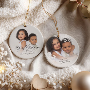 Grandma & Grandpa 2 Photo Grandchildren Christmas Ceramic Tree Decoration