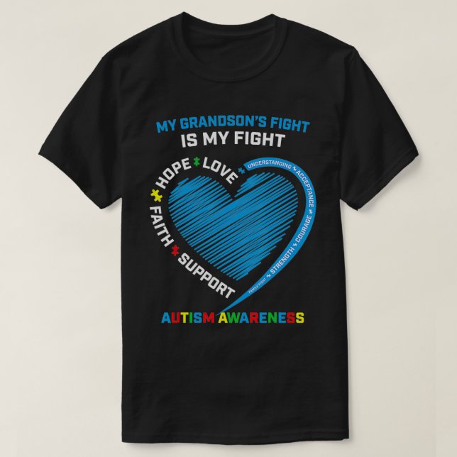 Grandma Grandpa Blue Is My Fight Grandson Autism A T-Shirt (Design Front)