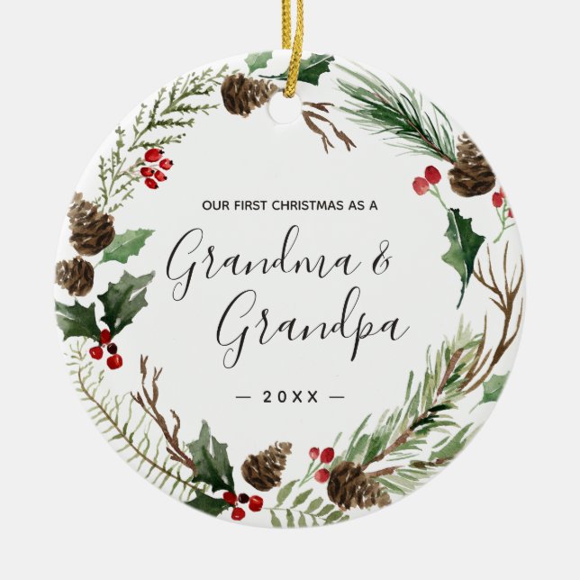 Grandma & Grandpa First Floral Christmas Ornament (Front)