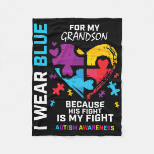 Grandma Grandpa I Wear Blue For My Grandson Autism Fleece Blanket