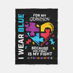 Grandma Grandpa I Wear Blue For My Grandson Autism Fleece Blanket