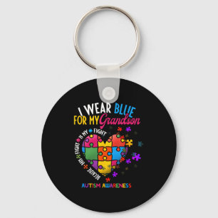 Grandma Grandpa I Wear Blue For My Grandson Autism Key Ring