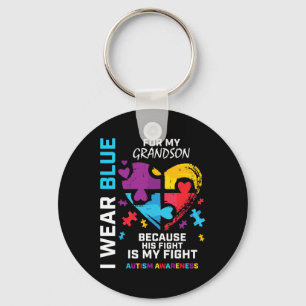 Grandma Grandpa I Wear Blue For My Grandson Autism Key Ring