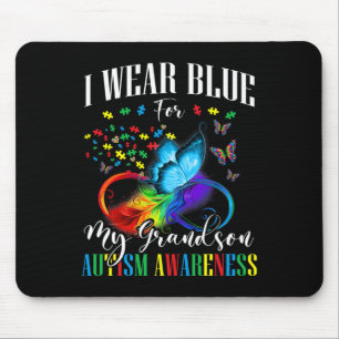 Grandma Grandpa I Wear Blue For My Grandson Autism Mouse Mat