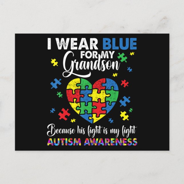 Grandma Grandpa I Wear Blue For My Grandson Autism Postcard (Front)