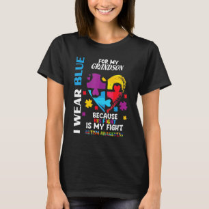 Grandma Grandpa I Wear Blue For My Grandson Autism T-Shirt