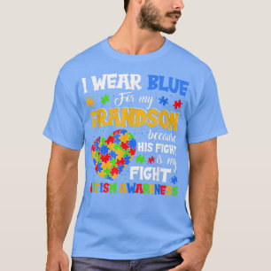 Grandma Grandpa I Wear Blue For My Grandson Autism T-Shirt