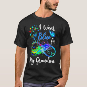 Grandma Grandpa I Wear Blue For My Grandson Autism T-Shirt