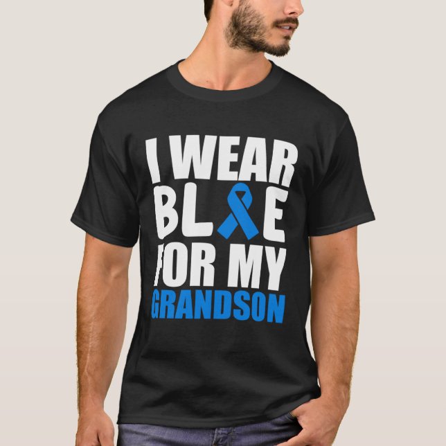 Grandma Grandpa I Wear Blue For My Grandson Autism T-Shirt (Front)
