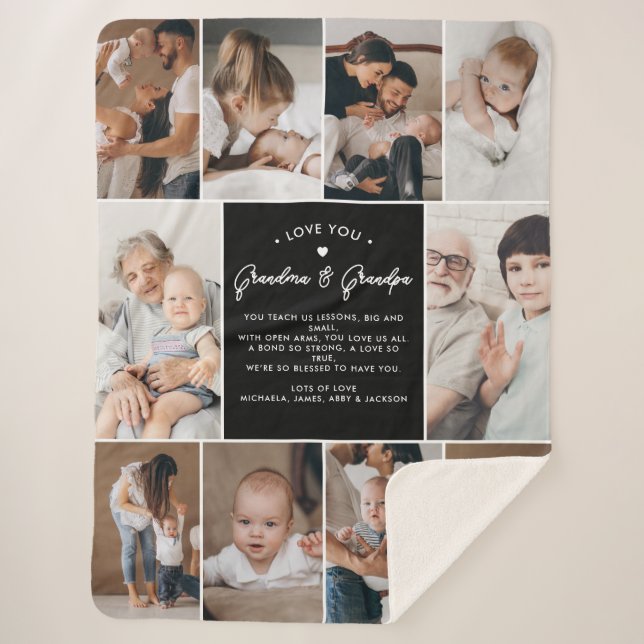 Grandma & Grandpa Love You 10-Photo Collage Modern Sherpa Blanket (Front)