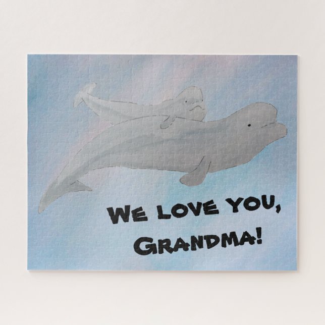Grandma Grandpa Mother Baby Beluga Whale Jigsaw Puzzle (Horizontal)