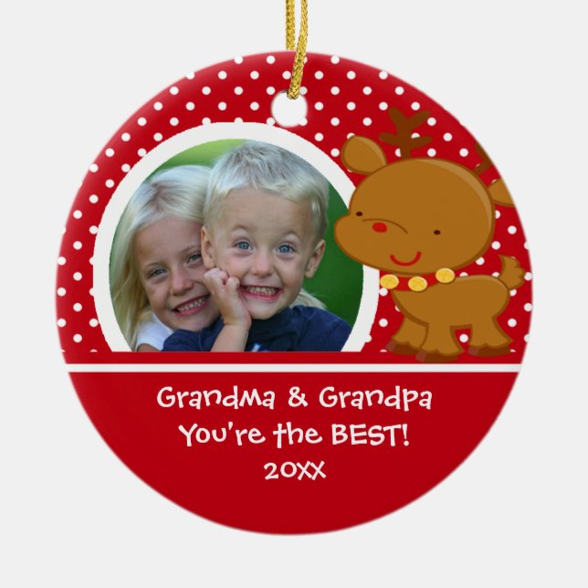 Grandma Grandpa Photo Reindeer Christmas Ornament (Front)