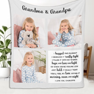 Grandma Grandpa Poem Modern Personalised 3 Photo  Fleece Blanket