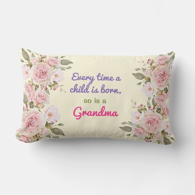 Grandma Grandpa Watercolor Flowers River Scene Lumbar Cushion (Front)