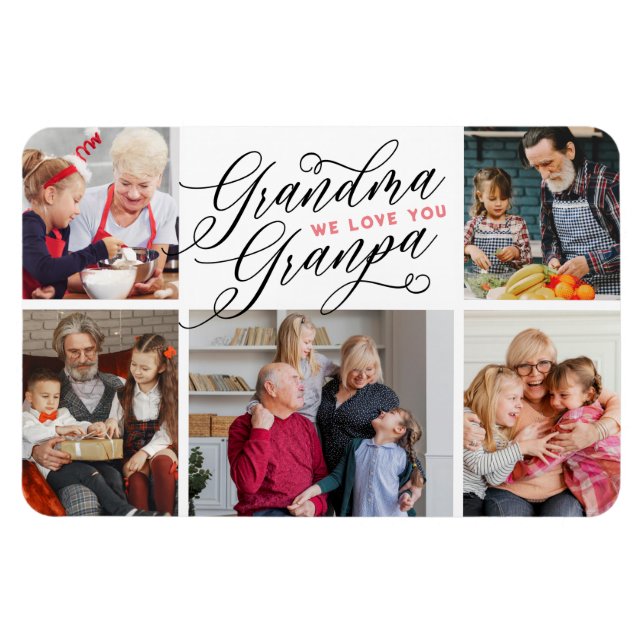 Grandma Grandpa We Love You Photo Collage Magnet (Horizontal)