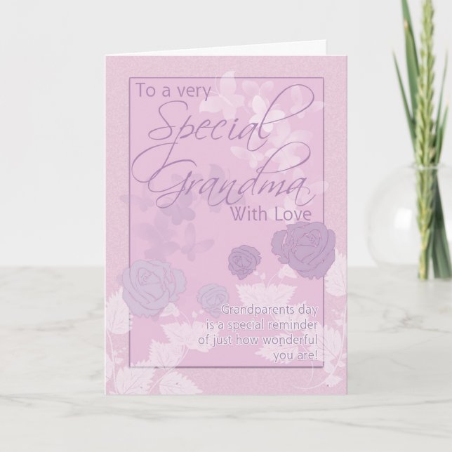 Grandma, Grandparents Day Card - Pink, Butterflies (Front)