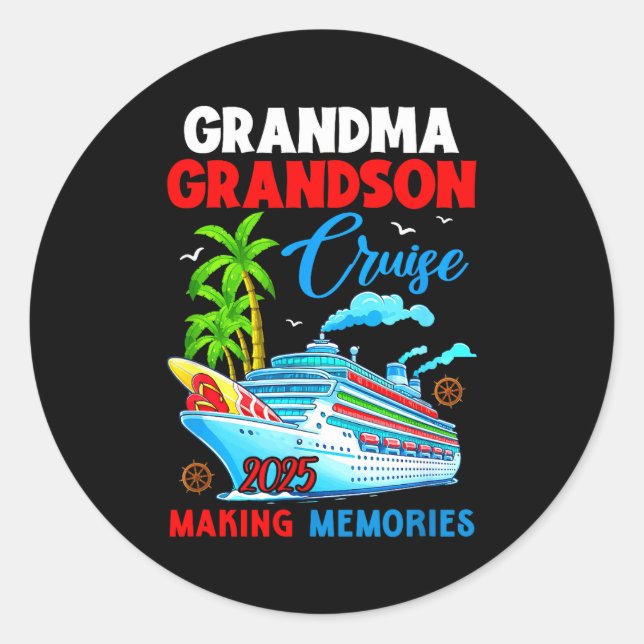 Grandma Grandson Cruise 2025 Memories Christmas Fa Classic Round Sticker (Front)