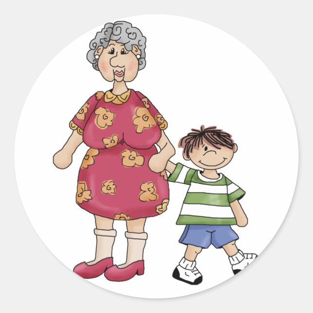 Grandma & Grandson (Grandparent Designs) Classic Round Sticker (Front)