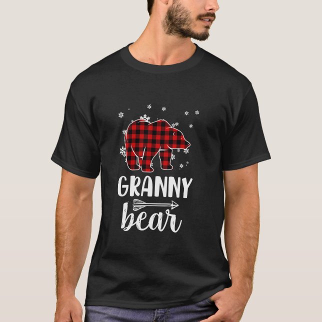 Grandma Granny Bear Xmas Pajama Red Plaid Buffalo  T-Shirt (Front)
