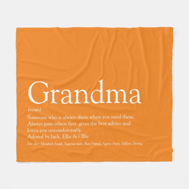 Grandma Granny Definition Orange Modern Fun Fleece Blanket (Front (Horizontal))