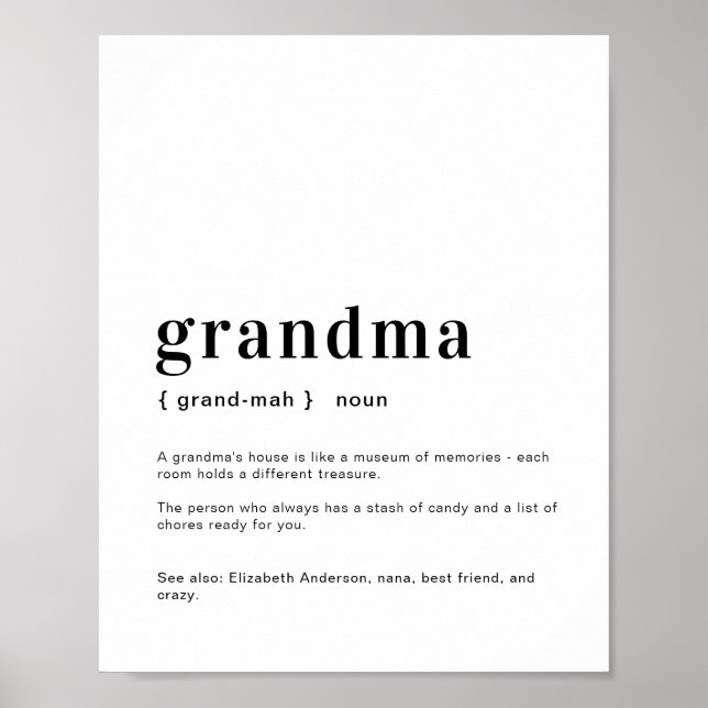 Grandma, Granny, Grandmother, Nana Definition Poster (Front)
