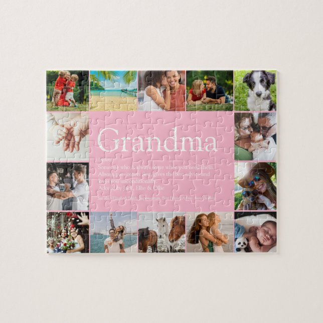 Grandma, Granny, Nana Definition 14 Photo Pink Jigsaw Puzzle (Horizontal)