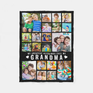 Grandma Greatest Blessings Quote 20 Photo Collage Fleece Blanket
