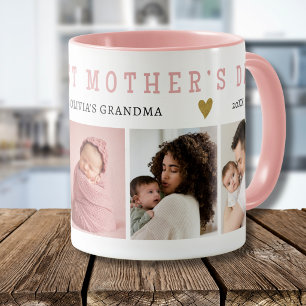 Grandma Happy 1st Mothers Day 5 Photo Collage Pink Mug