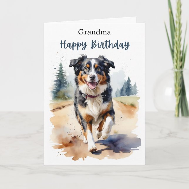 Grandma Happy Birthday Australian Shepherd Dog Card (Front)