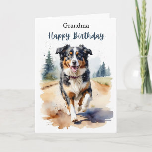 Grandma Happy Birthday Australian Shepherd Dog Card