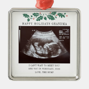Grandma Happy Holidays Pregnancy Ultrasound Photo Metal Tree Decoration