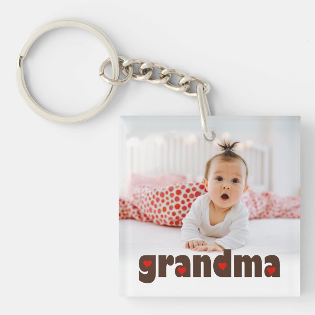 Grandma Hearts Custom Photo Key Ring (Front)
