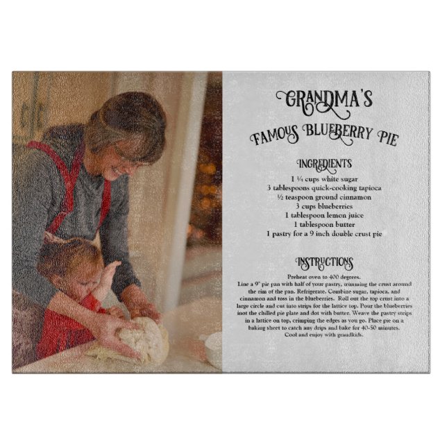 Grandma Heirloom Recipe with Photo Cutting Board (Front)