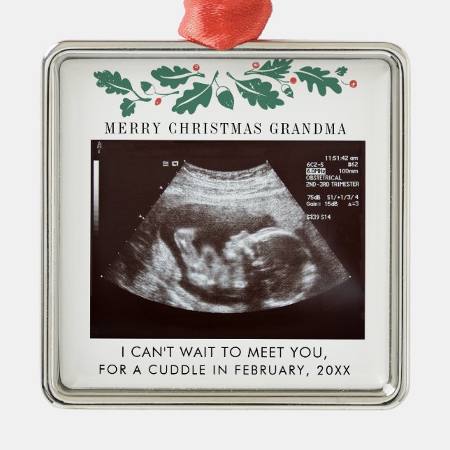 Grandma Holiday Pregnancy Pregnancy Announcement Metal Tree Decoration (Front)