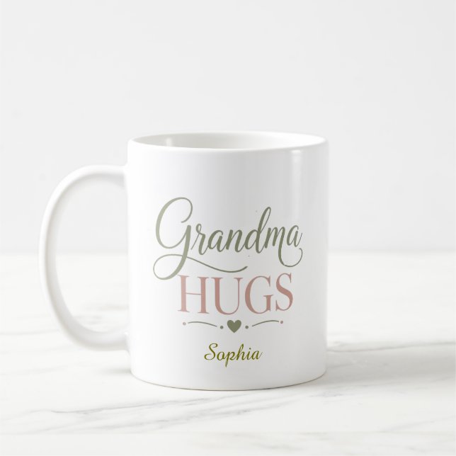 Grandma Hugs Personalised Name Gift Coffee Mug (Left)