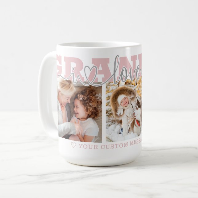 GRANDMA I Love You 3 Photos Pink Coffee Mug (Front Left)