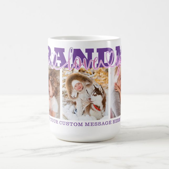 GRANDMA I Love You 3 Photos Purple Pink Coffee Mug (Center)