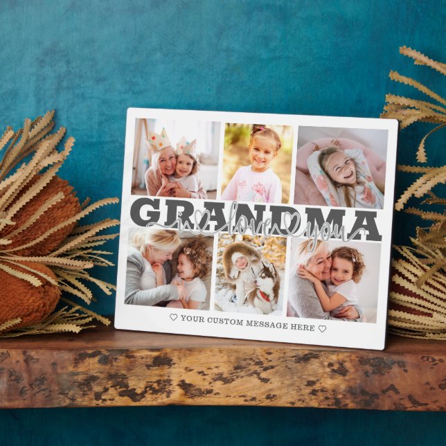 GRANDMA I Love You 6 Photo Collage Gray 8x10 Plaque (Side)