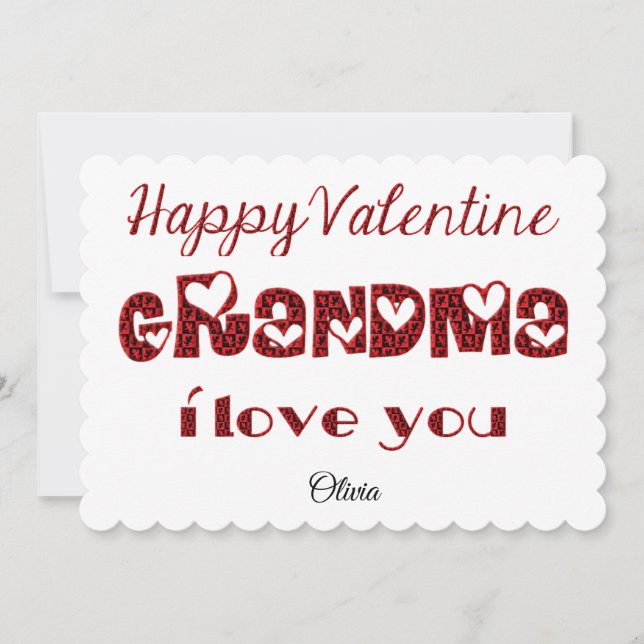 Grandma I Love You Cute Cupid Typography Valentine Holiday Card (Front)