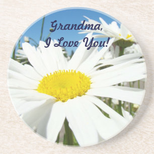 Grandma I Love You! drink Coasters White Daisies