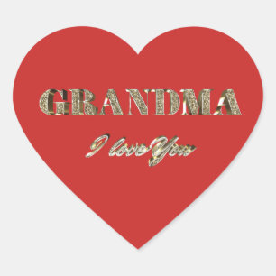 Grandma I Love You Gold Sparkles Typography Heart Sticker