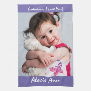 "Grandma, I Love You" Personalise Name, Periwinkle Tea Towel