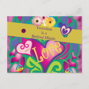 Grandma is a Retired Hippie, cute and colourful Postcard