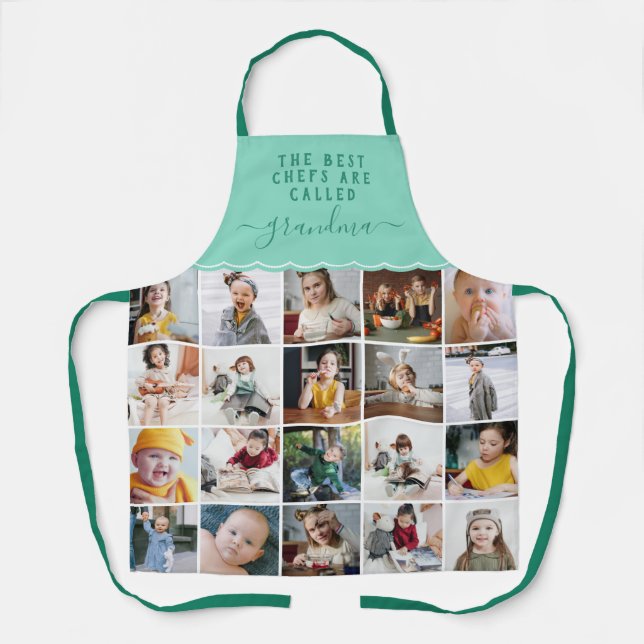Grandma Is the Best Chef Mint Photo Collage Apron (Front)