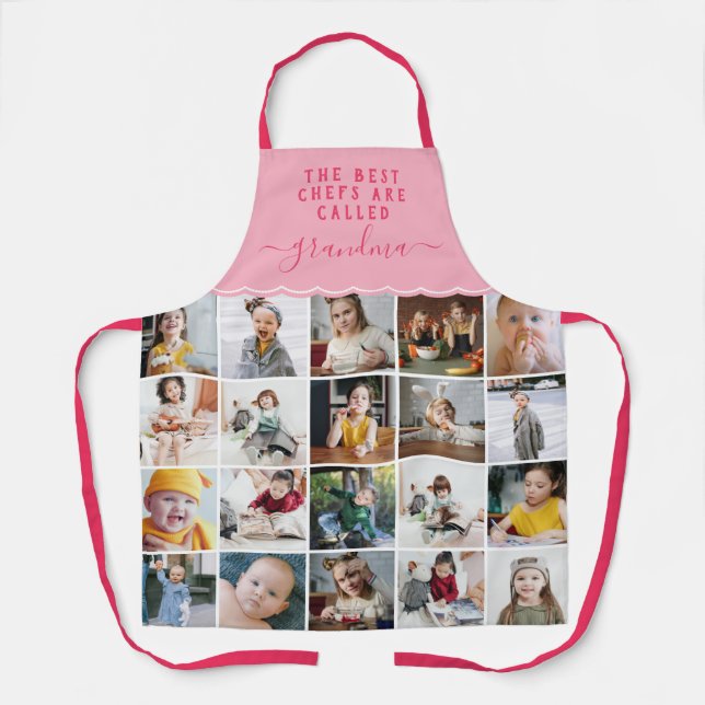 Grandma Is the Best Chef Pink Photo Collage Apron (Front)