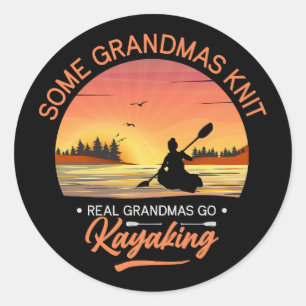 Grandma Kayaking Stone Classic Round Sticker